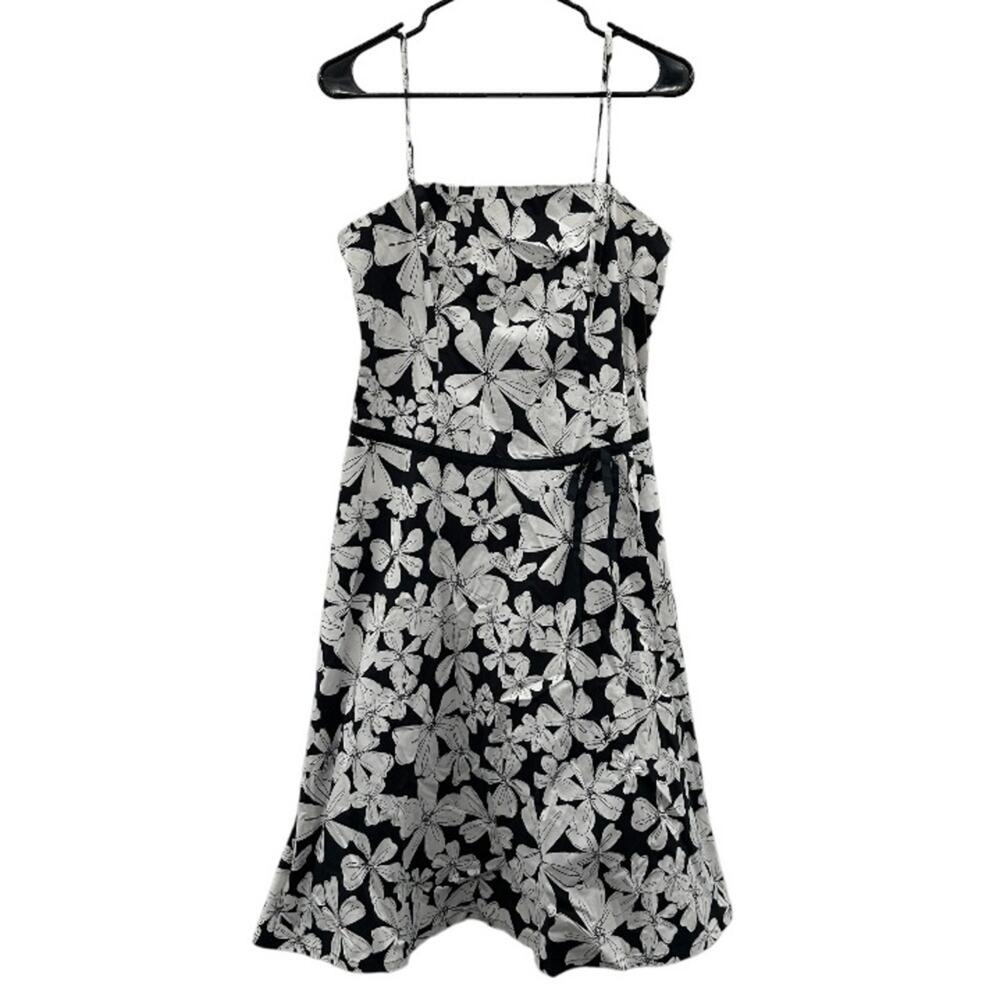 New York & Co White & Black Floral Print Sleeveless Fit & Flare Dress Midi Dress